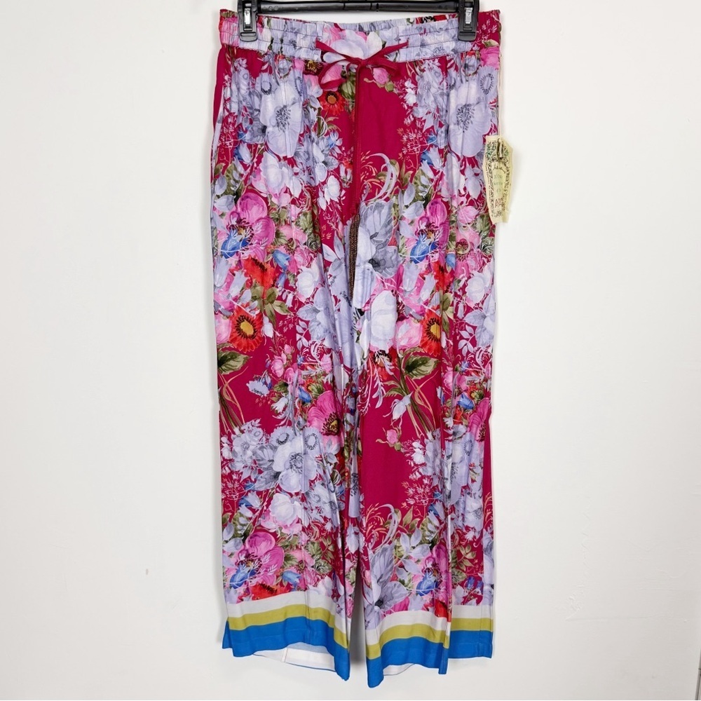 Aratta Silent Journey Starletta Pants Womens Large Pink Floral Wide Leg NWT NEW